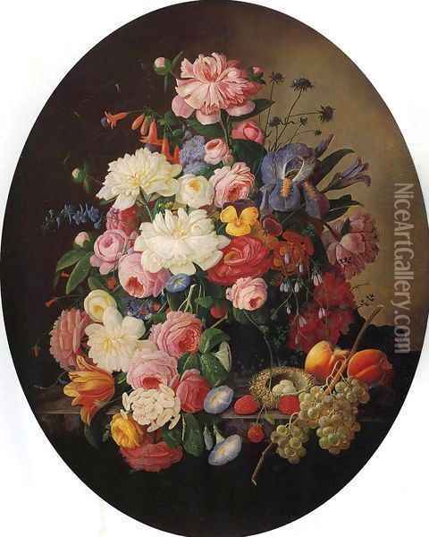 Floral Still Life with Bird's Nest Date unknown Oil Painting - Severin Roesen