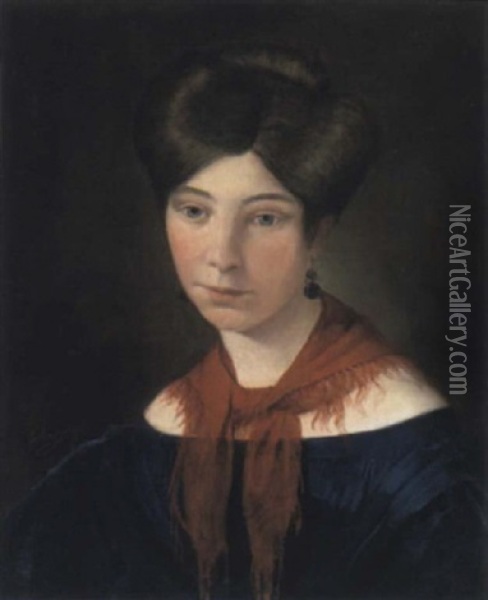 Junge Frau Mit Rotem Halstuch Oil Painting - Friedrich von Amerling