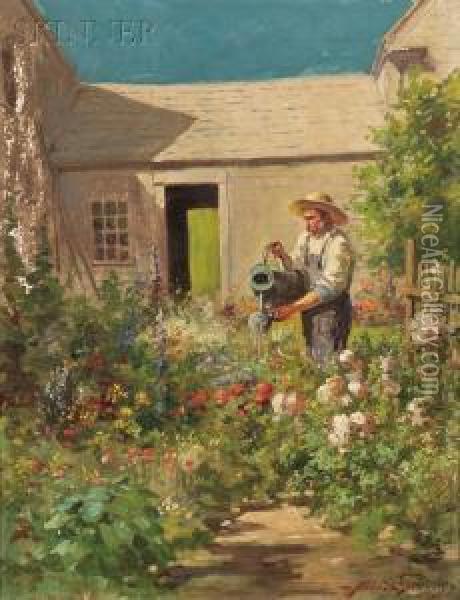 Watering The Flower Garden Oil Painting - Abbott Fuller Graves