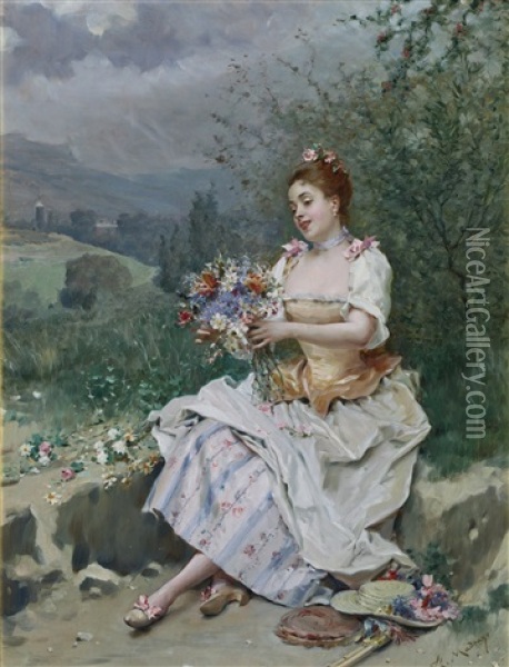 El Bouquet De Flores Oil Painting - Raimundo de Madrazo y Garreta