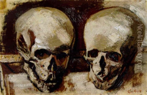 A Still Life With Two Skulls Oil Painting - Hendrik Chabot