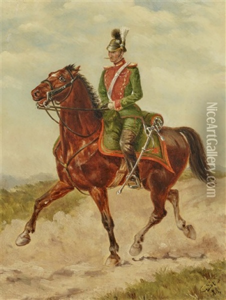 Officer On Horseback Oil Painting - Christian Georg Speyer