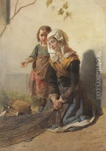 Una Mendicante Con Figlia Oil Painting - Giuseppe Molteni