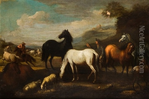 Jinetes Domando Caballos Oil Painting - Cornelis de Wael