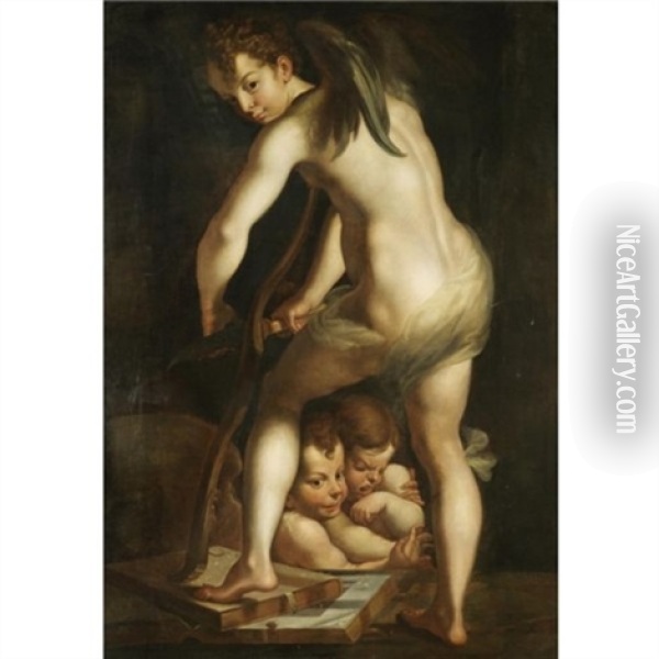 Cupid Fashioning His Bow Oil Painting -  Parmigianino