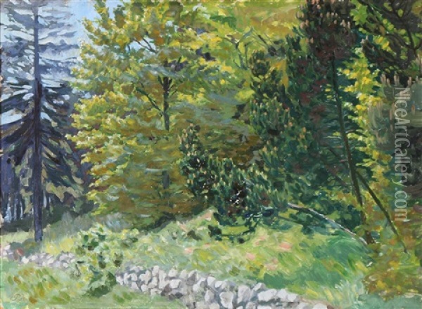 A Stone Fence On The Frings Of The Forest Oil Painting - Peter Marius Hansen