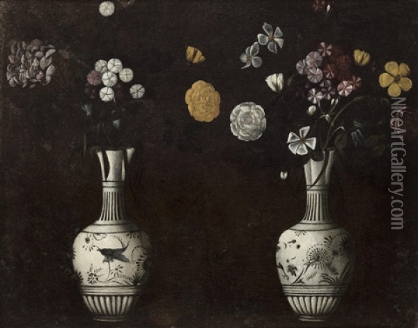 Zwei Weise Vasen Mit Blumenstrausen Oil Painting - Jacopo Ligozzi