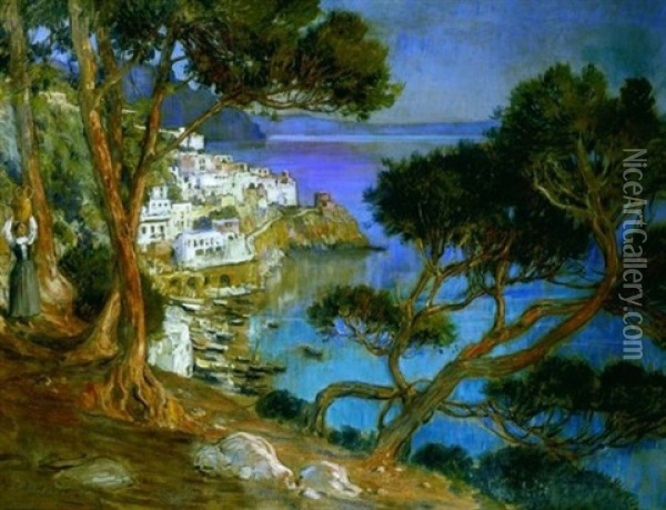 View Of The Town Of Amalfi Along The Amalfi Coast Oil Painting - Frederick Arthur Bridgman
