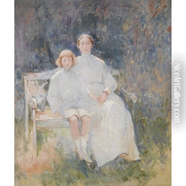 The Artist's Wife And Son, Dines (study) Oil Painting - Emil Carlsen