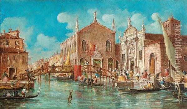 Venetian Scene Oil Painting - Giuseppe Ponga