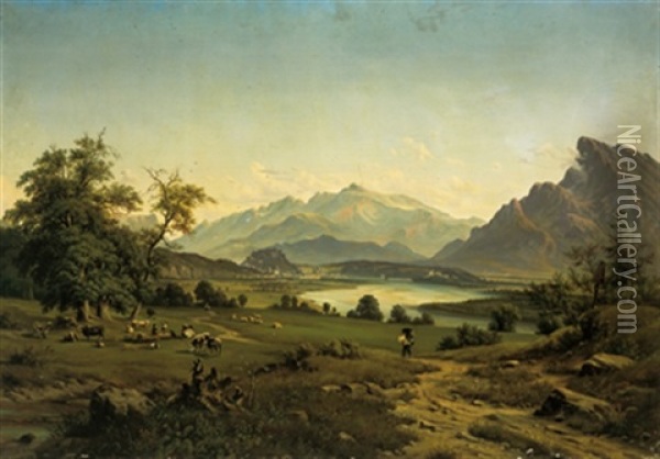 Ein Blick Auf Salzburg Mit Dem Untersberg Oil Painting - Anton Castell