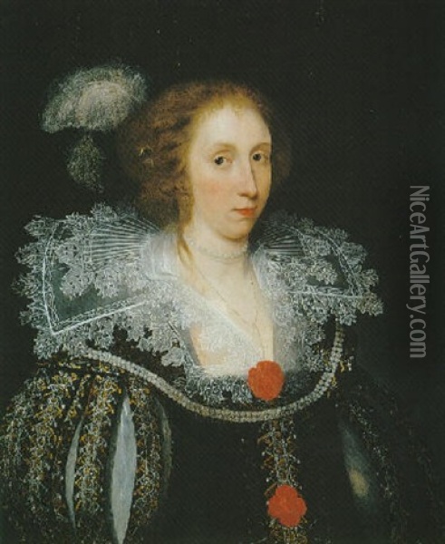 Portrait Of A Lady Of The Campion Family (elizabeth Campion?) Oil Painting - Cornelis Jonson Van Ceulen