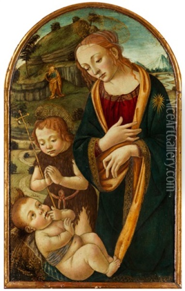 Madonna In Anbetung Des Jesuskindes Mit Dem Jungen Heiligen Johannes Und Heiligen Joseph Im Hintergrund Oil Painting - Filippo (Filippino) Lippi