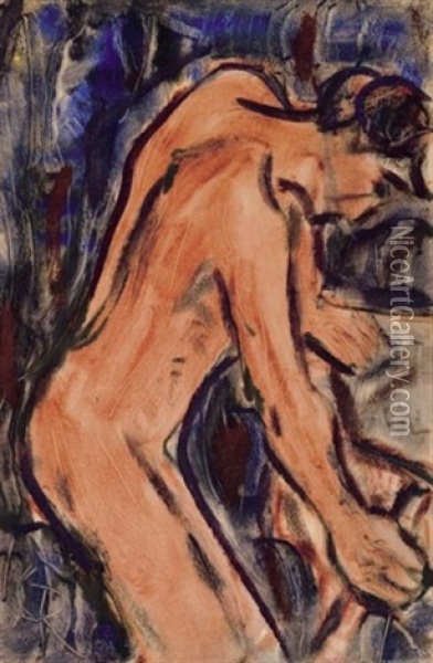 Sich Buckender Weiblicher Akt Oil Painting - Christian Rohlfs