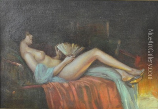 Reclining Nude With Fan Oil Painting - Anton Kozakiewicz