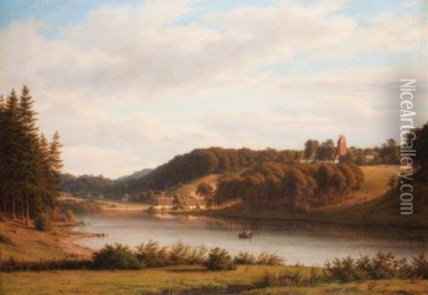 Boating On The Lake In Summer Oil Painting - Frederik Christian Jacobsen Kiaerskou