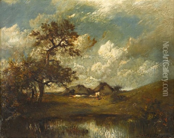 Landscape With Cottage Oil Painting - Jules Dupre