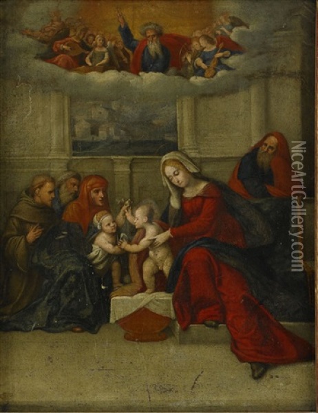 Madonnan Med Barnet Och Sankt Anna Oil Painting - Benvenuto Tisi da Garofalo