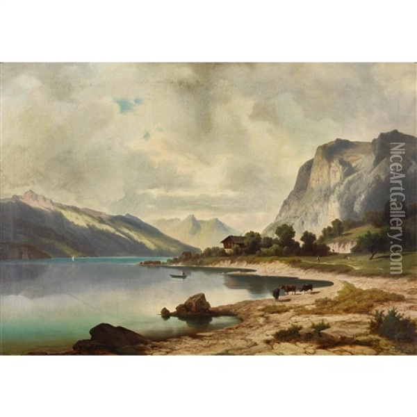 Die Ruhe Am Bergsee Oil Painting - Fuerchtegott Thessel