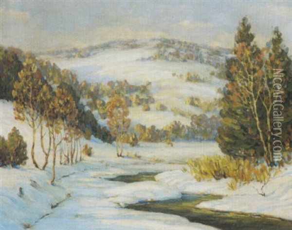 Mountain Landscape In Winter Oil Painting - Walter Koeniger