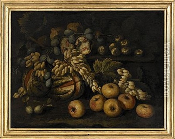 Stilleben Med Applen Och Druvor Oil Painting - Bartolomeo Arbotori