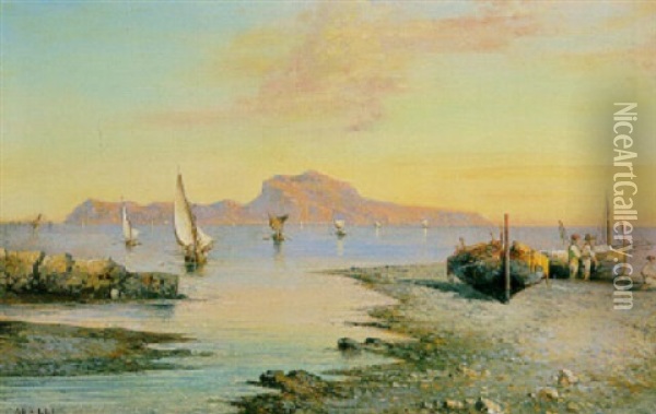 Capri Und Der Golf Von Neapel Im Abendlicht Oil Painting - Consalvo Carelli