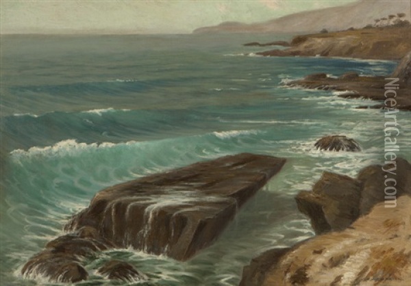 Driping [sic] Rock, Arch Beach, Cal Oil Painting - Frank William Cuprien