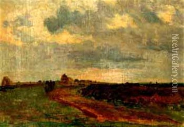 Study Of Landscape With Haystacks Oil Painting - Walter Griffin