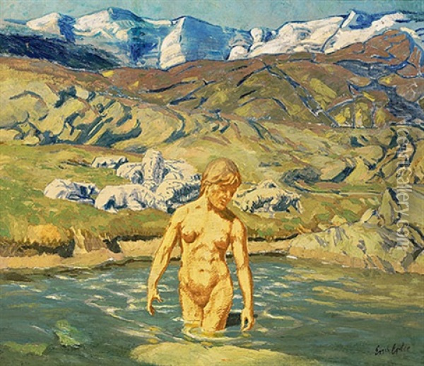 Das Kuhle Bad Oil Painting - Erich Erler-Samedan