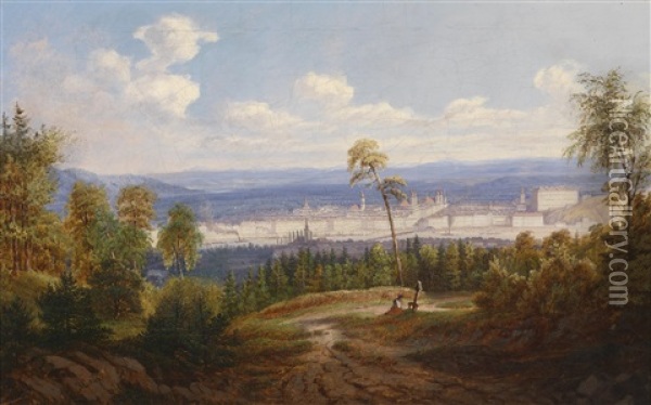 Blick Vom Postlingberg Auf Linz Oil Painting - Josef Edelbacher