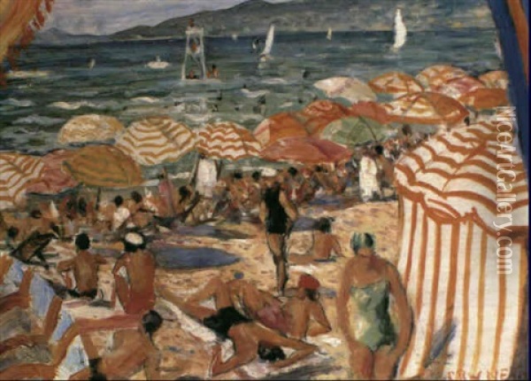 Sun-seekers On The Beach Oil Painting - Christopher Richard Wynne Nevinson