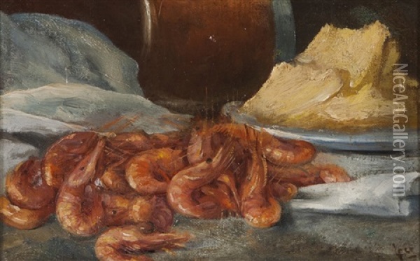 Still-life With Shrimp Oil Painting - Luciano Freire