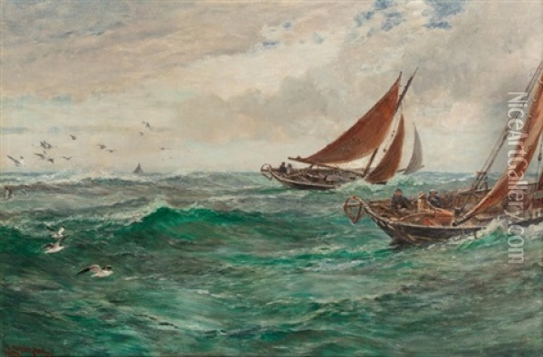 In The Track Of The Trawlers Oil Painting - Charles Napier Hemy