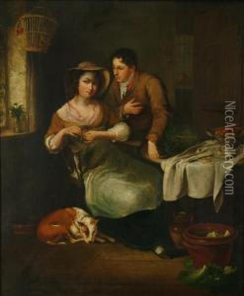 Kitchencourtship Oil Painting - Paul Falconer Poole