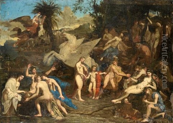 Pegasus Amongst The Muses On Mount Parnassus Oil Painting - Pierre Monier