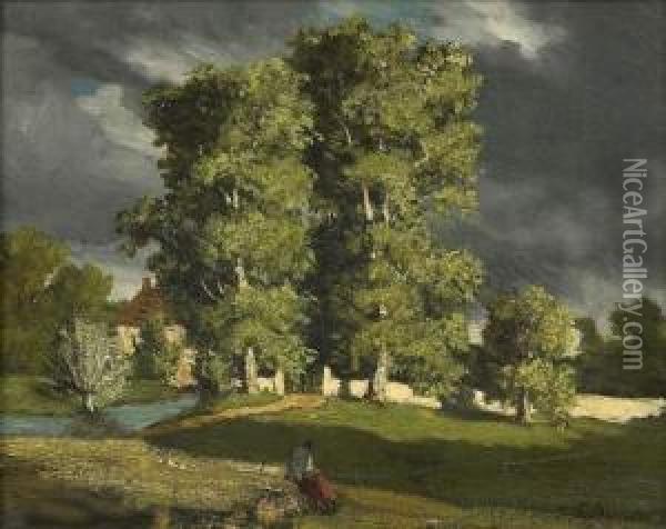 Paysanne Dans La Foret De Fontainebleau Oil Painting - Felix Saturnin Brissot de Warville