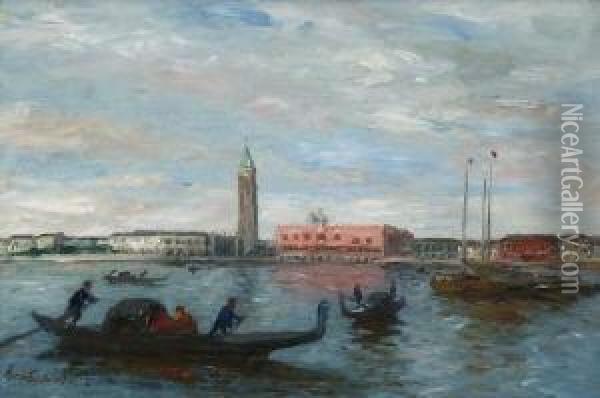 Venedig - Gondeln Und Fischerboote
 Vor Der Dogana. Oil Painting - Thomas Ludwig Herbst