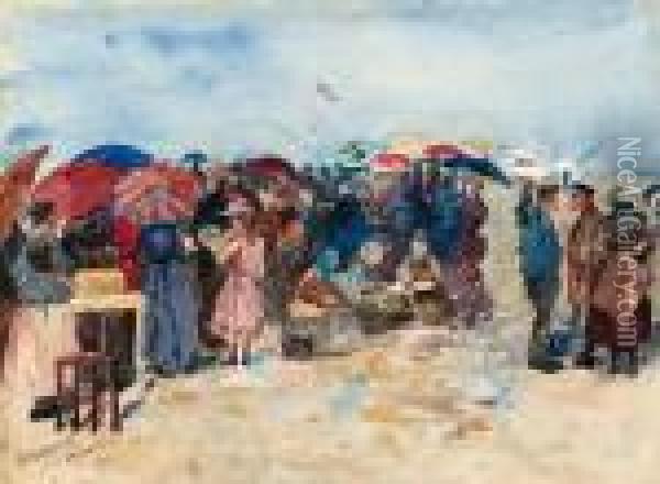 Trport Beach Oil Painting - Maurice Brazil Prendergast