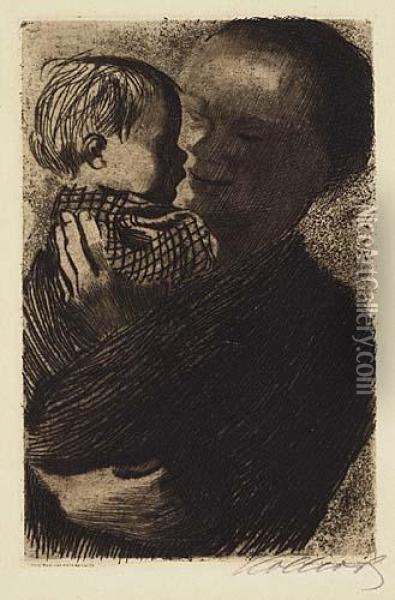 Mutter Mit Kind Auf Dem Arm Oil Painting - Kathe Kollwitz