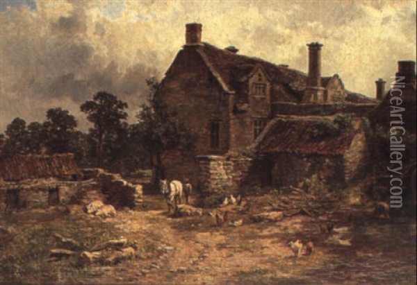 A Farmyard Scene Oil Painting - Samuel Henry Baker