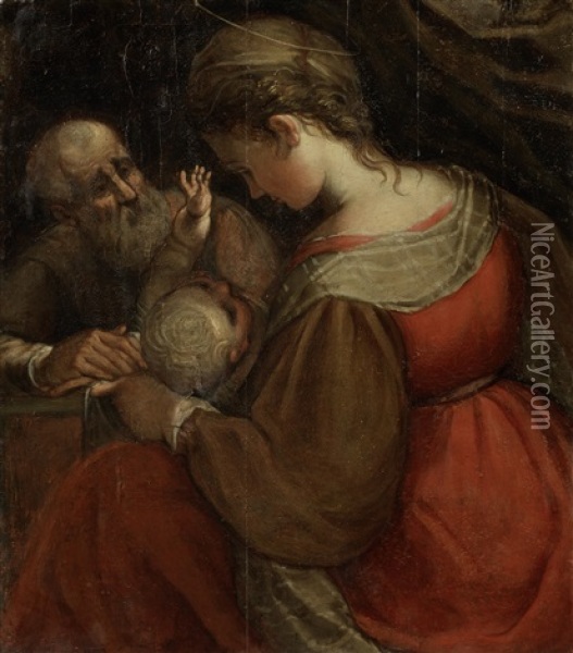 The Holy Family Oil Painting - Ferrau Fenzoni