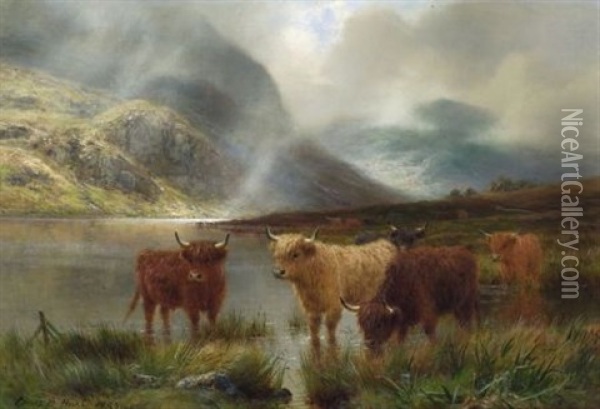 A Passing Shower - Highland Cattle Oil Painting - Louis Bosworth Hurt