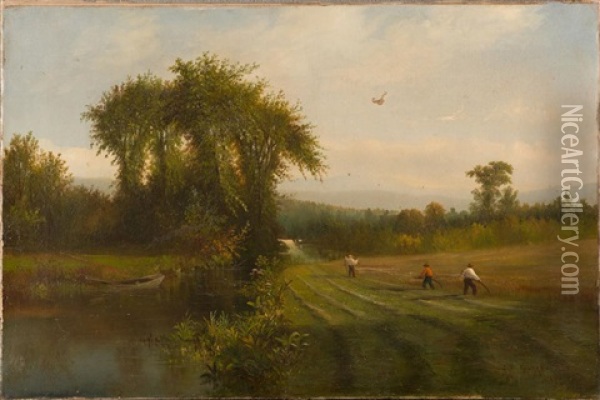 Haying Along The River Oil Painting - Samuel L. Griggs