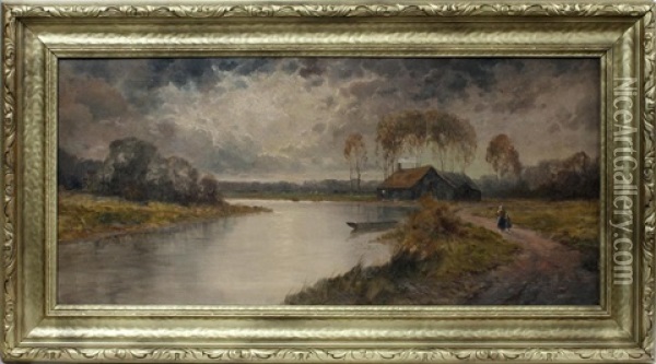 Cottage Landscape Oil Painting - Hugh Bolton Jones