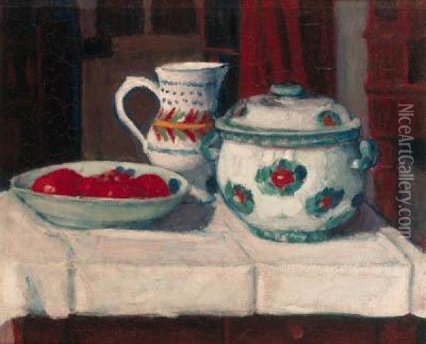 Still Life With Tureen, Jug And Dish Oil Painting - Roderic O'Conor