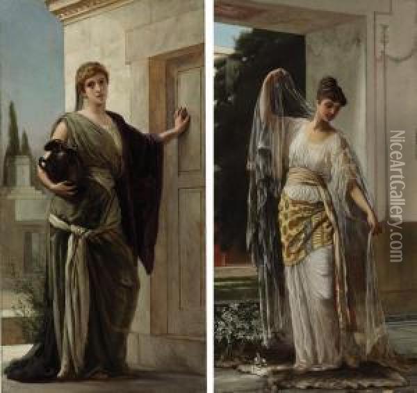 A Pompeian Bride; And A Pompeian Widow Oil Painting - Herbert Sidney