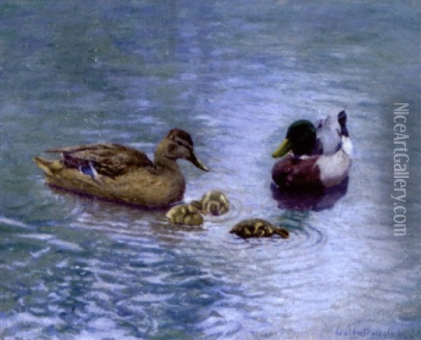 Ducks In A Pond Oil Painting - Walter Douglas