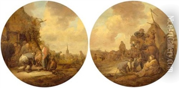 Schlachtfest Vor Einem Wirtshaus (+ Wurfelnde Soldaten Und Reiter Vor Einem Marketenderzelt; Pair) Oil Painting - Benjamin Gerritsz Cuyp