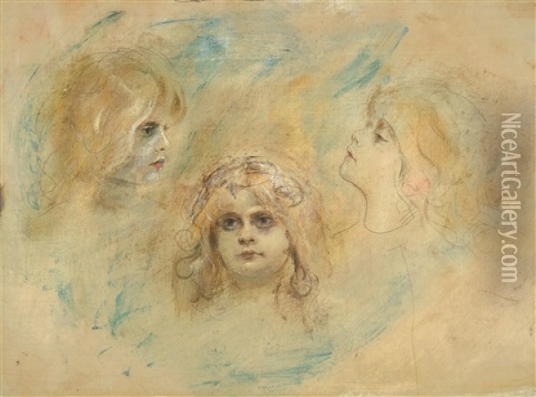 Three Angels' Heads, Marion Oil Painting - Franz Seraph von Lenbach