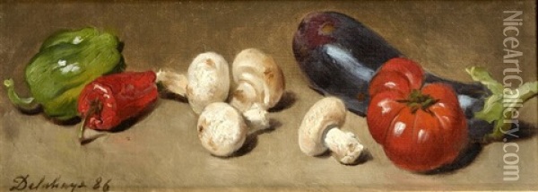 Nature Morte Aux Champignons, Aubergines, Poivrons Et Tomates Oil Painting - Ernest Jean Delahaye